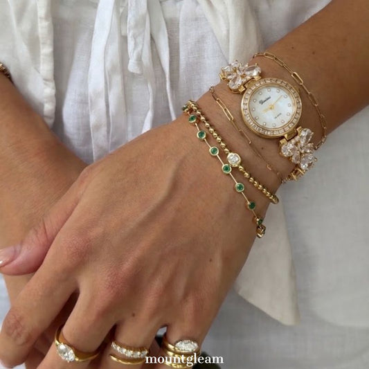 Feminine Butterfly Chain Watch - White Dial Gold Quartz Bracelet