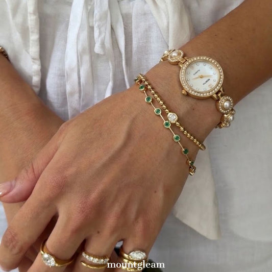 Feminine Grandeur: Defined by Opulence – White Round Dial with Pearl & Diamond Gold Accents