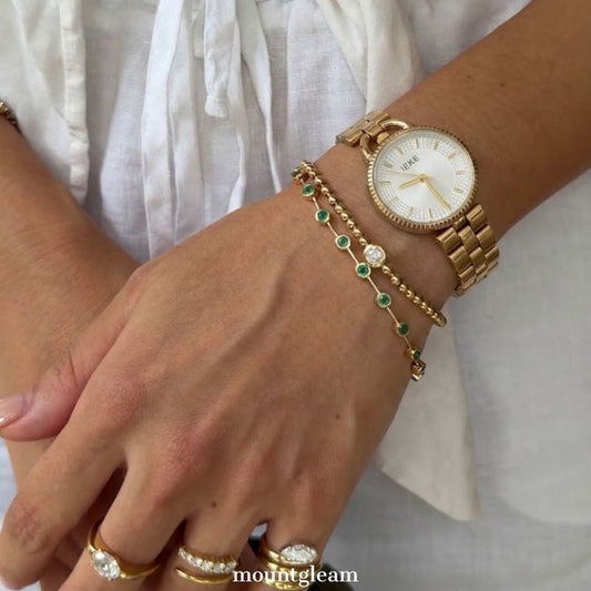 Timeless Elegance: White Round Dial Gold Stainless Steel Quartz Watch