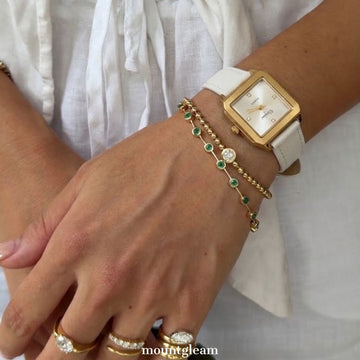Gold Square Case Quartz horloge met witte lederen band & wijzerplaat - elegant en tijdloos