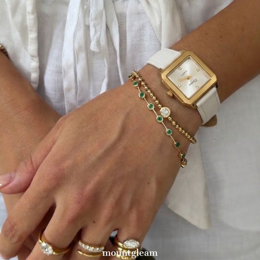 Gold Square Case Quartz horloge met witte lederen band & wijzerplaat - elegant en tijdloos