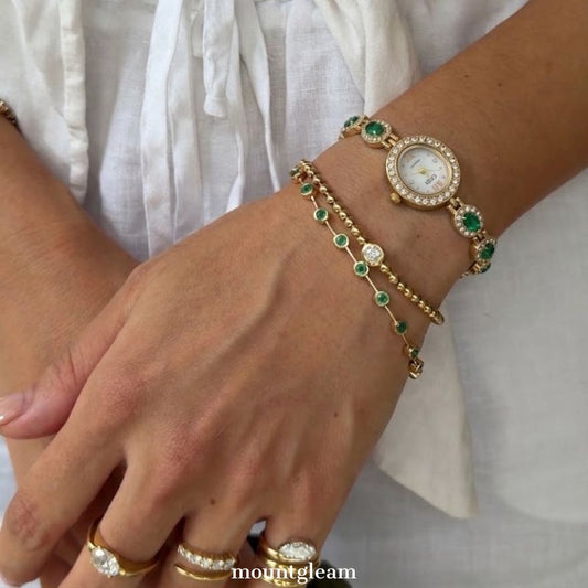Elegant Vintage Gold Jade Watch – Oval Dial Diamond Accent Women’s Jewelry Timepiece