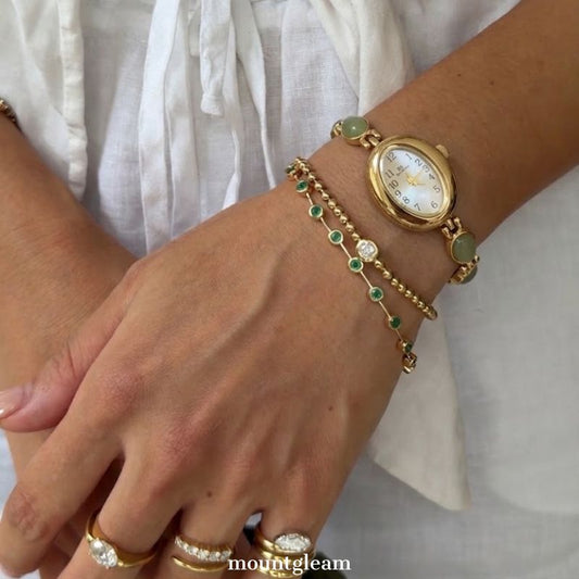 Elegant Jade Inspired Gold Watch for Women – Oval Bracelet Style