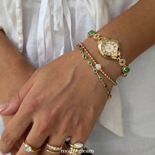 Luksus Frostet Elegance: Green Agate Small Dial & Brass Quartz Watch