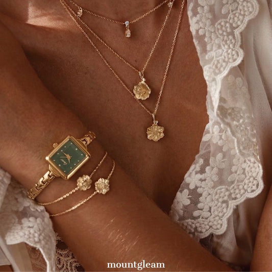 Luxury Green Dial Watch Women – Square Gold Minimalist Design