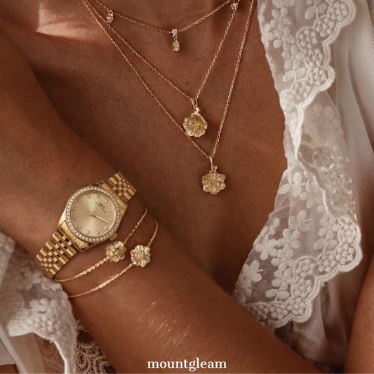 Fashion Classic Gold Diamond-Accented Women’s Quartz Watch
