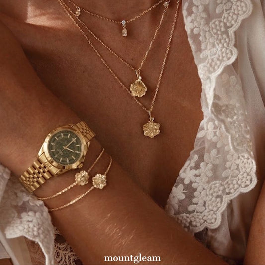 Grønne kvinder Watch - Vintage Round Face Bangle Watch Gold Elegant Style | Oliven