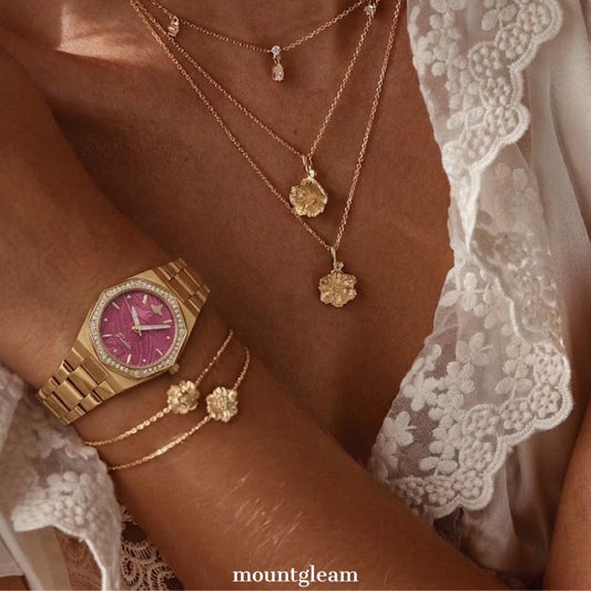 Crimson Octa – Women’s Gold-Tone Octagonal Crystal Bezel Red Dial Quartz Watch