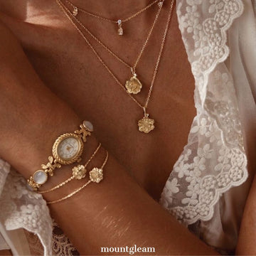 French Vintage Women's Quartz Watch with Mother of Pearl Dial | Gold Oval Case & Twisted Bezel Dress Watch