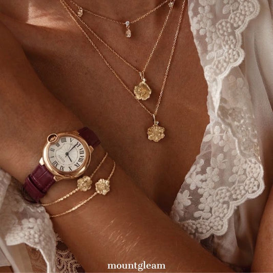 Timeless Grace: White Round Dial Watch with Gold Bezel & Genuine Purple Genuine Leather Strap
