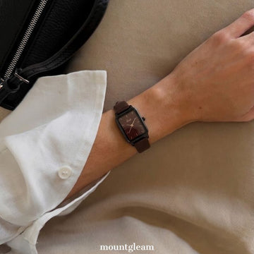 Mocha Frame – Women’s Brown Leather Strap Watch with Black Rectangular Case and Brown Dial