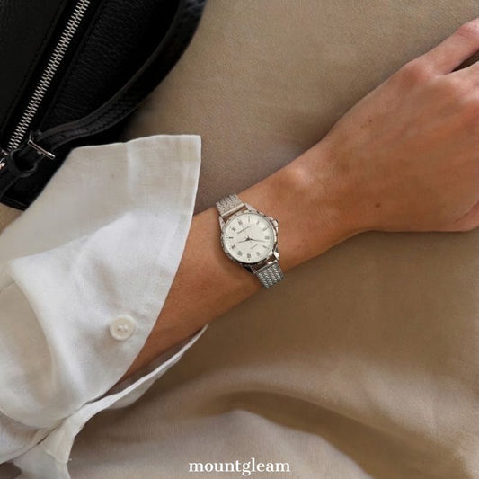 Modern Light Luxury White Wheat Pattern Watch - Silver Alloy Quartz Bracelet