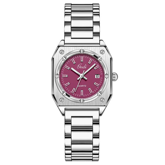 Classic Red Face Silver Strap Women's Quartz Watch