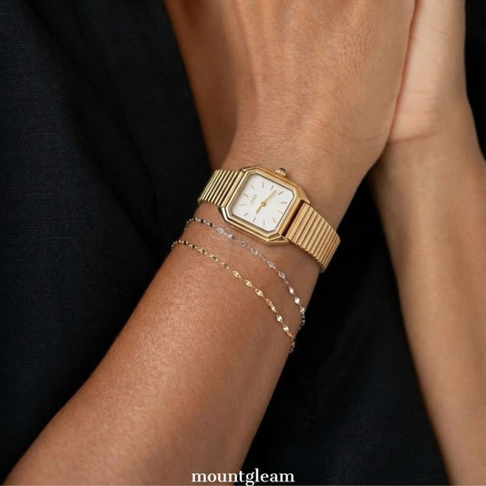 Modern Minimalist White Rectangular Dial Watch - Gold Alloy Quartz Bracelet