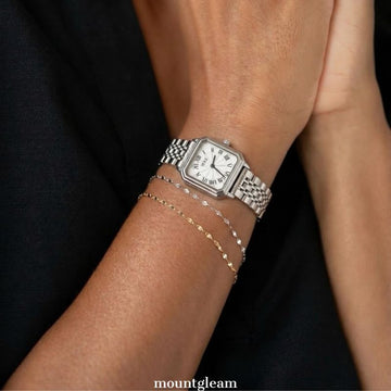 Refined Commute White Rectangular Dial Watch - Silver Alloy Quartz Bracelet