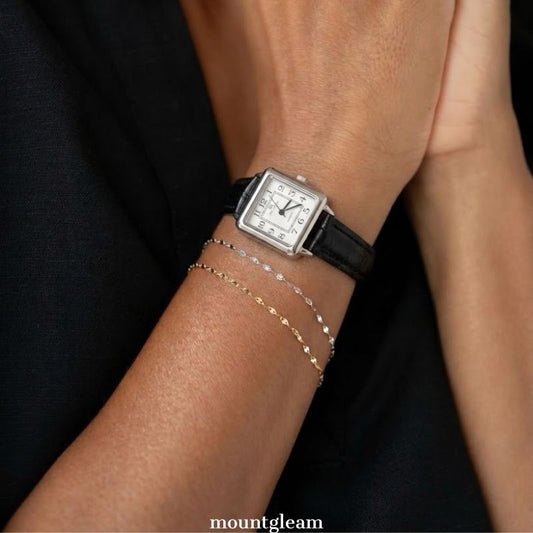Black Women’s Watch – Square Silver Dial Watch with Genuine Leather Strap | Luna