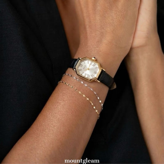 Refined Grace Elegant: White Rectangular Dial Watch with Gold Bezel & Black Leather Strap