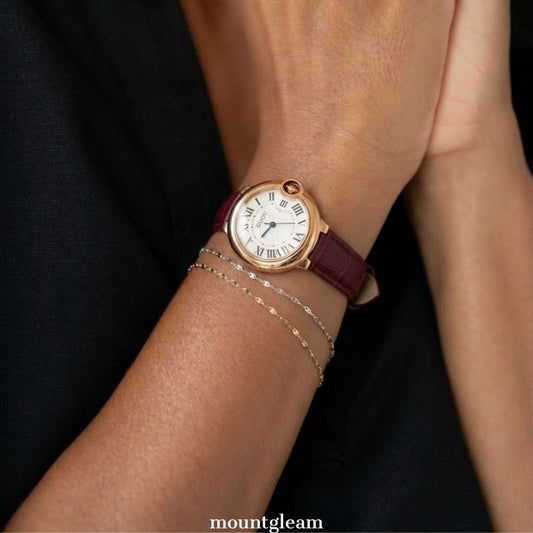 Timeless Grace: White Round Dial Watch with Gold Bezel & Genuine Purple Genuine Leather Strap