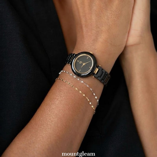Matte Minimal: Black Round Dial Watch with Black Bezel & Black Stainless Steel Bracelet