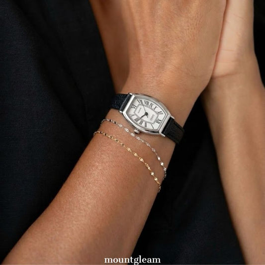 Élan Tonneau – White Dial Watch with Black Leather Strap
