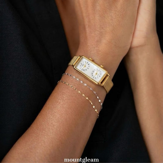 Gold Dual Dial Watch for Women – Elegant Rectangular Double Dial Travel Watch