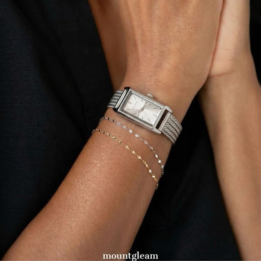 Modern Edge: Silver Elongated Rectangular Dial Watch with Stainless Steel Bracelet
