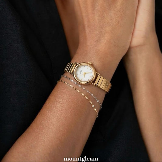 Classic Retro Oval White Dial Gold-Tone Case Stainless Steel Band Quartz Wristwatch