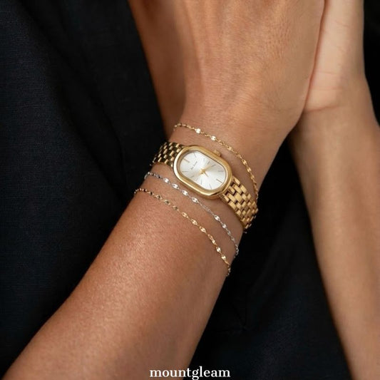 Urban Daily White Long Oval Dial Watch – Gold Stainless Steel Quartz Bracelet