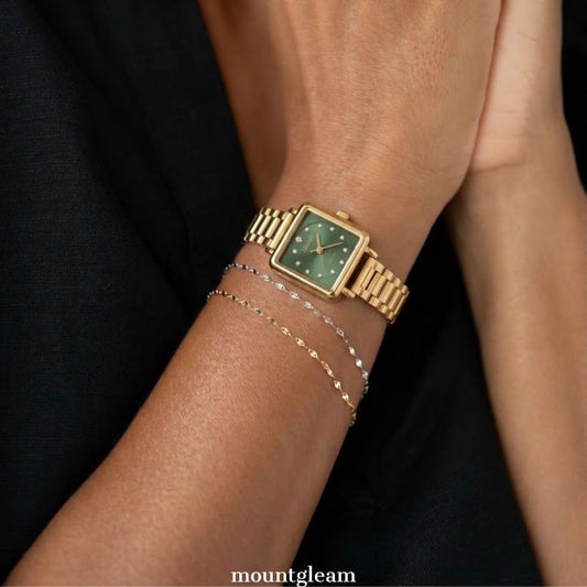Urban Elegance Watch: Green Square Dial & Two-Tone Gold Stainless Steel