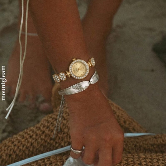 Modern Opulence: Gold Dial Watch with Full Diamond Setting
