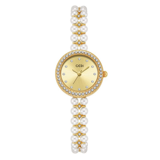 Pearl Aura Quartz Timespiece: Elegant Round Dial Watch