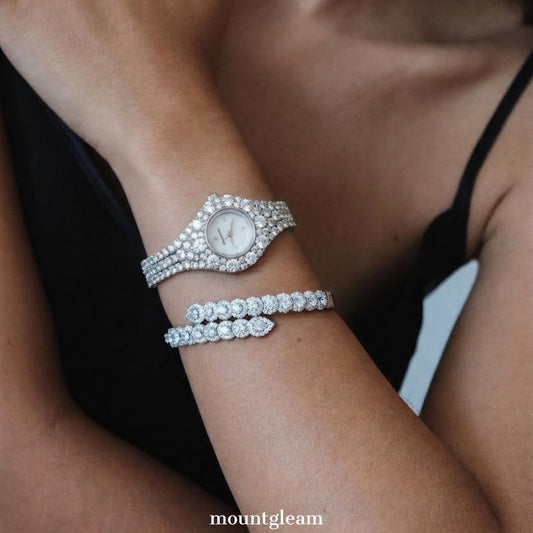 Feminine Elegance Small White Dial Full Crystal Watch – Silver Pavé Quartz Bracelet