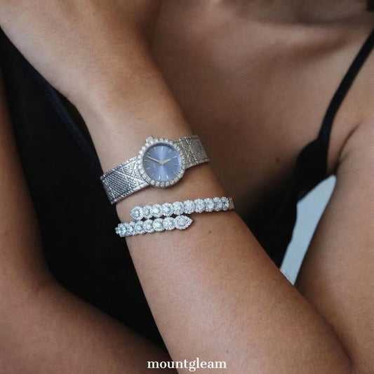 Icy Silver-Armband mit blauem Perlmutt-Zifferblatt: Damen-Quarzuhr