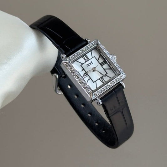 Everyday Essential: White Square Dial Watch – Silver Square Case & Black Leather Band Quartz