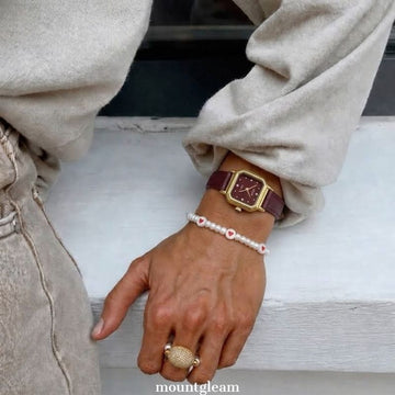 Angora Red Leather Square Dial Quartz Watch