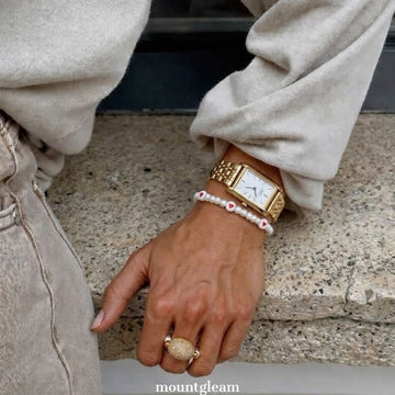 Parisian Classic - Gold Stainless Steel Bracelet Watch with White Rectangular Dial