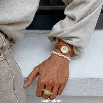 Latte Charm Timepiece: Brown Leather Strap Watch