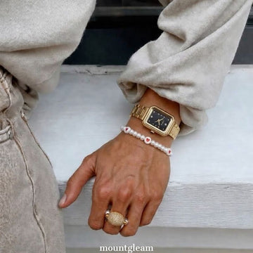 Urban Business Black Rectangle Dial Watch - Gold Alloy Quartz Bracelet