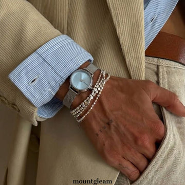 Minimalistički stil: svijetloplava kotačka i srebrna mreža Quartz Watch