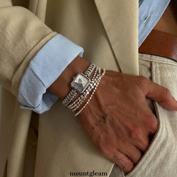 Women’s Silver Snake Chain Square Leopard Watch – Elegant Quartz Wristwatch