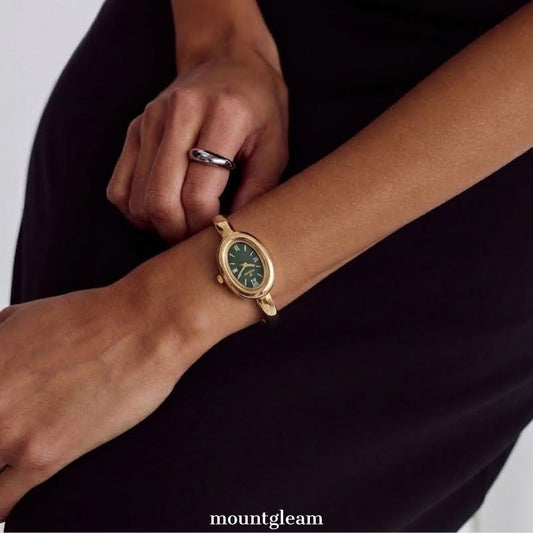 Vintage Emerald Green Dial Watch – Elegant Gold Bangle Watch for Women
