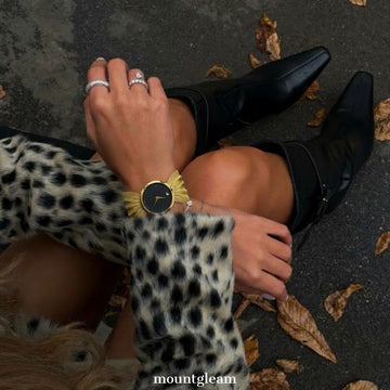 Gold Mesh Black Dial Watch for Women – Bold Round Large Face