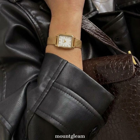 Parisian Classic - Gold Wheat Chain Watch with White Rectangular Dial