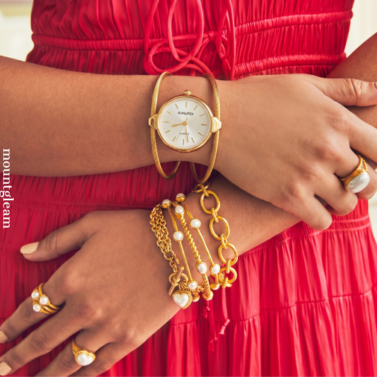 Wide Open Bangle Gold Watch – Chic White Dial Bracelet Watch for Women