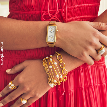 Gold Dual Dial Watch for Women – Elegant Rectangular Double Dial Travel Watch