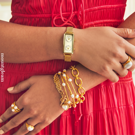 Gold Mesh Riem Quartz Watch voor vrouwen - Dual Dial Design met Gold Face