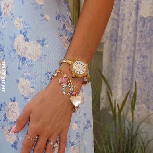 Elegant Gold Bangle Watch for Women – White Dial Quartz Bracelet Watch
