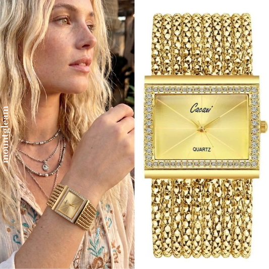 Gold Square Diamond Watch for Women – Elegant Bracelet Timepiece