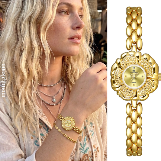 Vintage Gold Camellia Watch for Women – Floral Bracelet Design