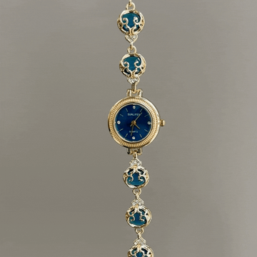 Vintage Petite Watch with Royal Blue Sunray Dial & Filigree Gemstone Bracelet